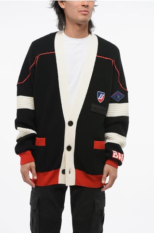 Virgin Wool Cardigan with Contrasting Details in Red
