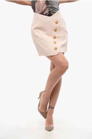 Solid Color Mini Skirt with Decorative Buttons in Pink