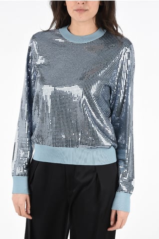 Sequined Crewneck Sweater in Light blue