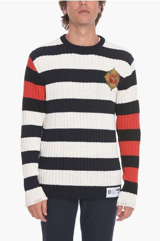 Awning Striped EMBLEM Pullover with Patch in Multicolor