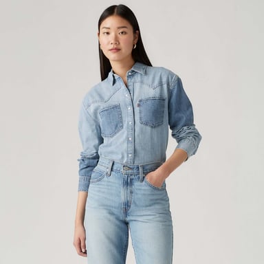 Women's Levis Teodora Lightweight Western Denim Shirt in Light Blue