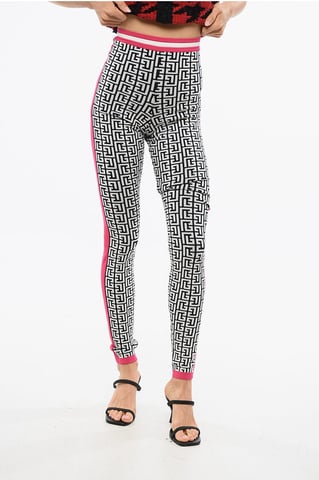 Monogram Patterned Knitted Leggings in Black & White