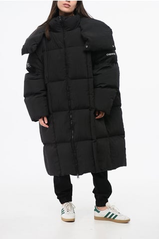MM6 Quilted Maxi Down Jacket with Removable Hood in Black