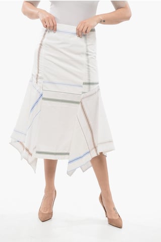 Flared Checkered Skirt in White