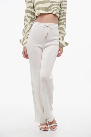 High-Waisted Ribbed Virgin Wool Pants in White