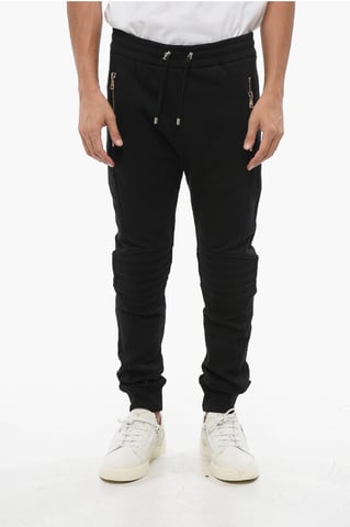 Brushed Cotton Biker Joggers with Embossed Logo in Black