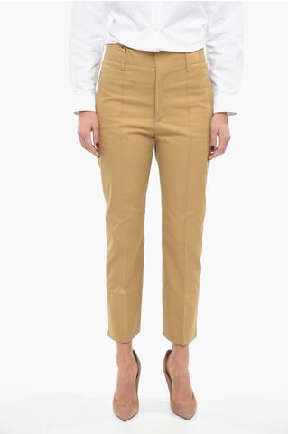 Cotton Front-pleated Tapered Fit Pants in Brown