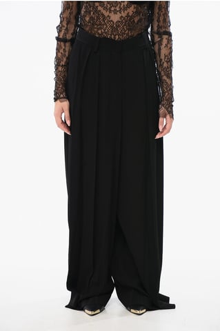 Double-pleated Viscose Crepe Pants in Black