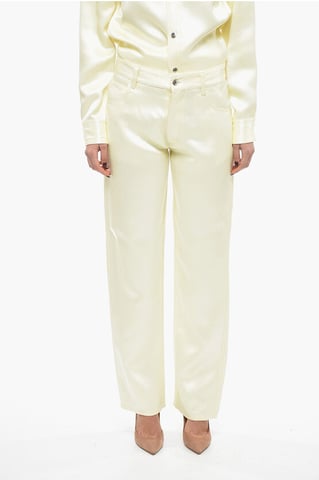 Viscose and Silk Blend Pants with Loose Fit in Yellow