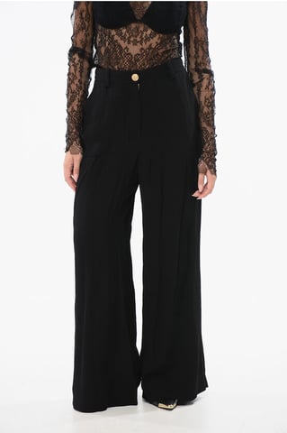 Viscose crêpe wijde broek in zwart