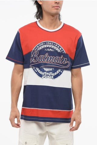 Color Block T-shirt met ronde hals en bedrukt logo in wit, blauw en rood