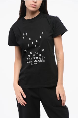 MM1 MM10 Cotton Crew-neck T-shirt with Contrasting Monogram in Black