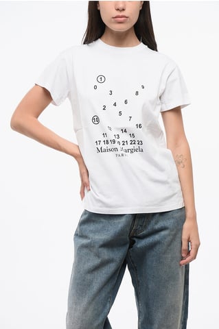 MM1 MM10 Cotton Crew-neck T-shirt with Contrasting Monogram in Black & White