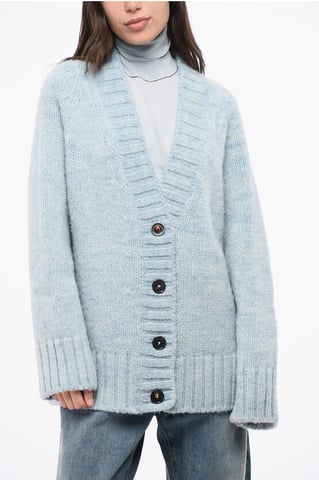 MM4 MM14 V-Neck 4 Buttons Oversized Cardigan in Light blue
