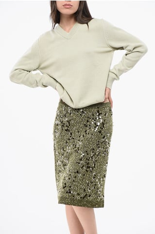 MM4 MM14 Solid Color Cashmere V-neck Sweater in Green