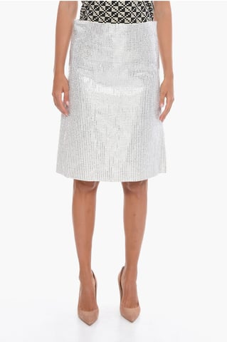 A-Line Skirt with Rhinestones All-over in White
