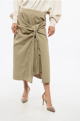Pleated Cotton Long Skirt in Beige