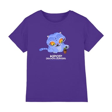 K-Pop Demon Hunters Childrens/Kids Cute Derpy Tiger T-Shirt (Purple)