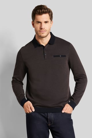 Bugatti Herren Langarmpolo in 2-tone-Optik