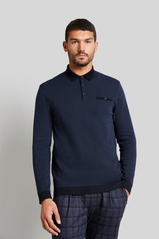 Bugatti Herren Langarmpolo in 2-tone-Optik