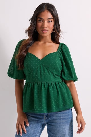 Petite Sweetheart Tie Back Puff Sleeve Top