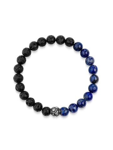 Zeeme Stainless Steel Bracelet Edelstahl Lavakugeln und Lapis