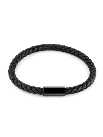 Zeeme Stainless Steel Bracelet Edelstahl Leder schwarz 21cm