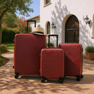 Hardshell Red Suitcase Robust 8 Wheel Cabin Luggage Case Bag
