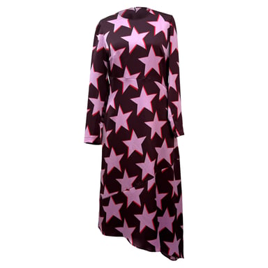 Hugo Boss Star-Printed Asymmetric Midi Dress in Multicolor Satin