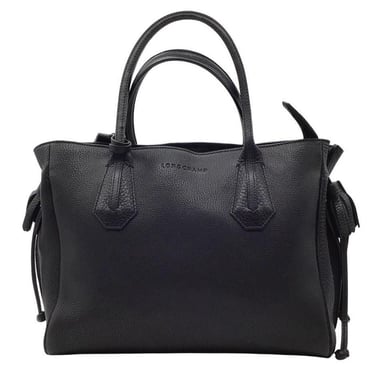 Longchamp Penelope Tassel Drawstring Black Leather Satchel