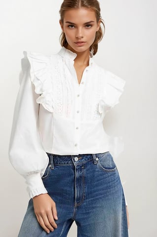 Ruffle Broderie Puff Sleeve Blouse