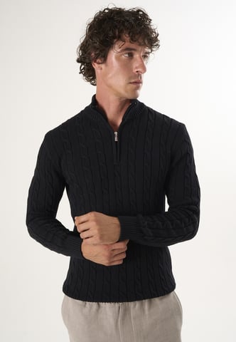 Pullover Cable Knit Half Zipper Pullover