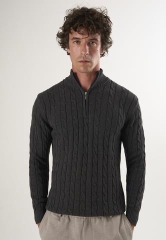 Pullover Cable Knit Half Zipper Pullover