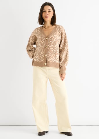 Kamelmönstrad Ullmix Cardigan Look Tröja