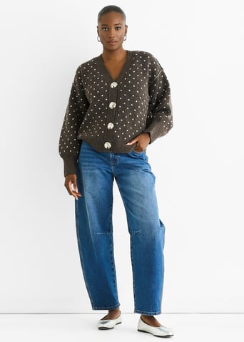 Chocolade Vlekprint Knop Cardigan Look Trui