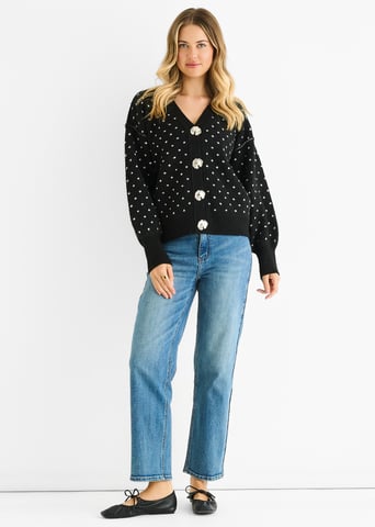Zwarte Vlek Print Knop Cardigan Kijk Trui
