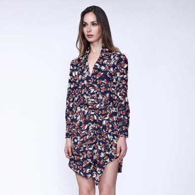 Short drape effect dress with leaf print