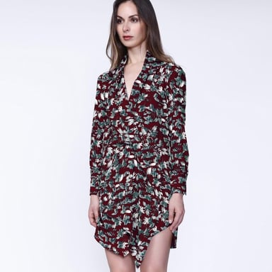 Short drape effect dress with leaf print