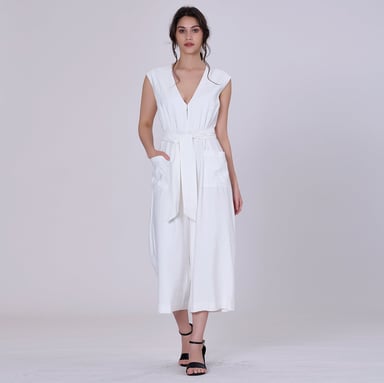 V-neckline patch pocket shirt-dress