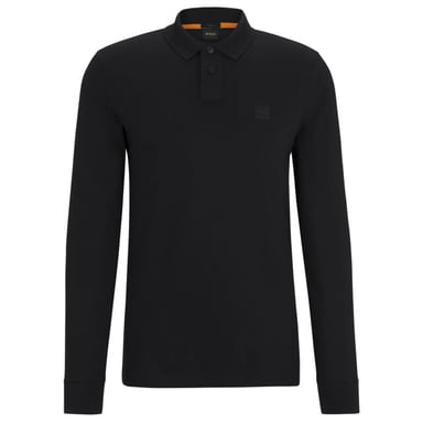 Passerby Long Sleeve Turtleneck Logo Detail Polo Shirt in Black