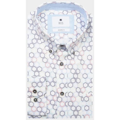 Bos Bright Blue Casual hemd lange mouw blade print shirt ls 24107bl20bo/500 color