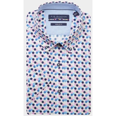 Bos Bright Blue R.b. boston casual hemd korte mouw regular fit 416670/401