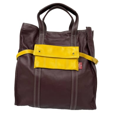 Valentino Garavani Color-Block Tote Bag in Burgundy and Yellow Leather