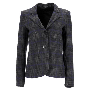Theory Plaid Single-Breasted Blazer in Grey Wool