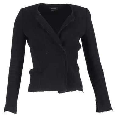 Isabel Marant Laurie Herringbone Blazer in Black Cotton Tweed