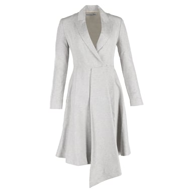 Christian Dior Asymmetric Midi Dress Coat in Grey Wool