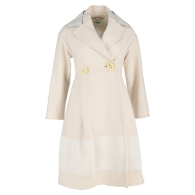 Fendi Double-Breasted Coat in Cream Wool