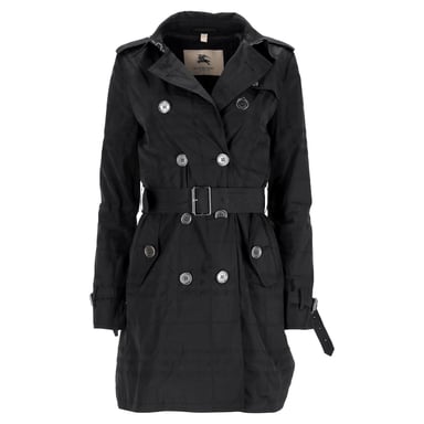 Burberry London Check Trench Coat in Black Polyester