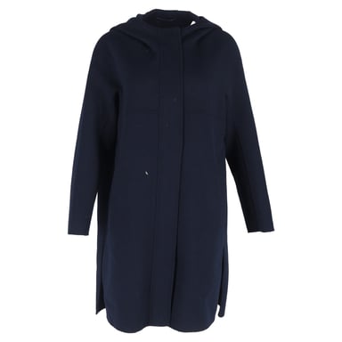 Max Mara Hooded Coat in Navy Blue Wool