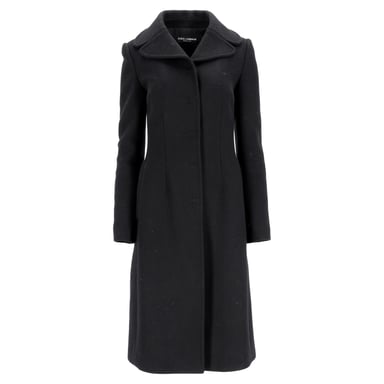 Dolce & Gabbana Midi Jas in Zwarte Schapenwol